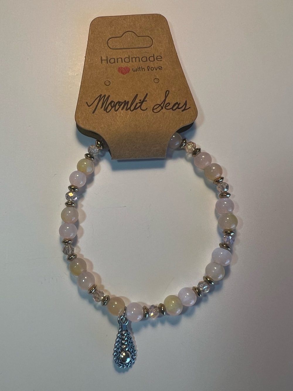 Pink and light yellow pastel Beaded Charm Bracelet handcrafted handmade